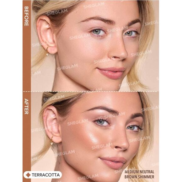 SHEGLAM Liquid Shimmer Bronzer – Terracotta | Medium Neutral Glow for Light - Picture 3 of 10